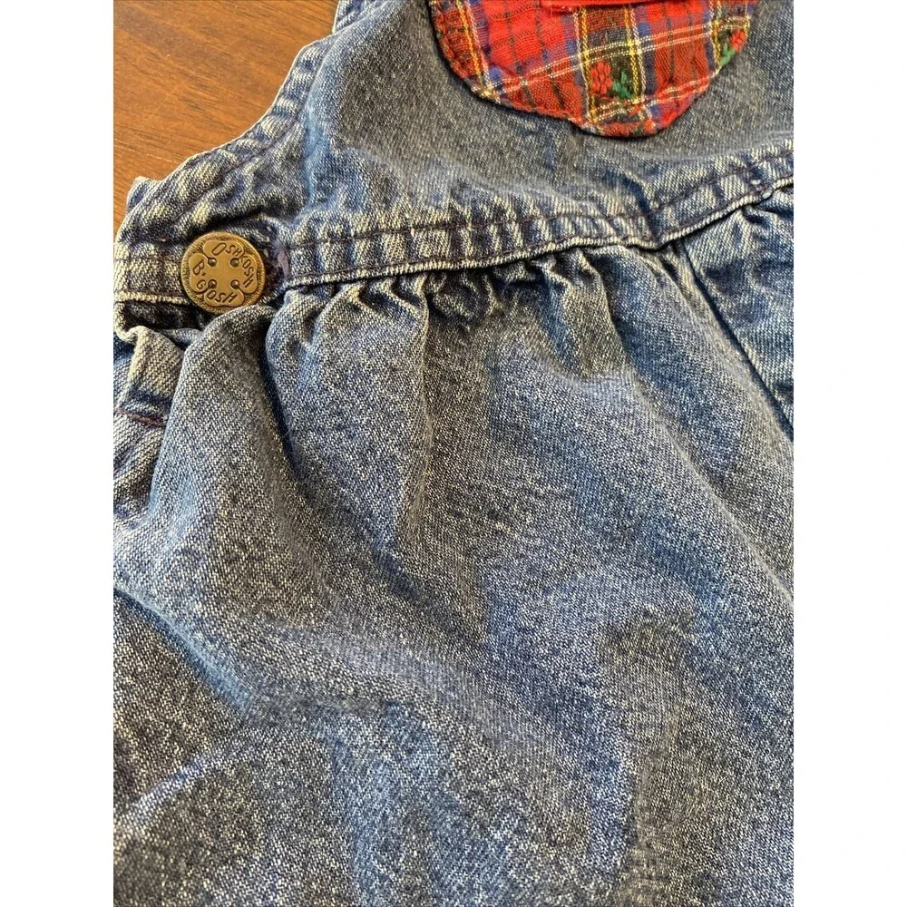 Vintage Oshkosh Bubble Overalls Bibs 24 Months Girls Denim And Red Plaid Floral